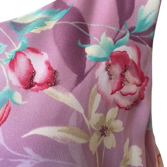 NOS Deadstock Studio C Vintage 90s Plus Purple Cottagecore Beaded Floral Dress - Picture 2 of 9